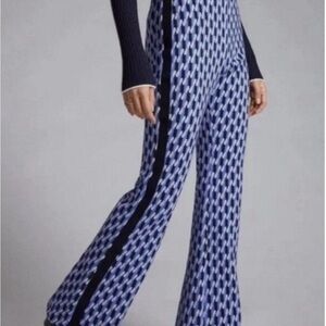 Maeve Geometric Blue Pattern Wide-Leg Pants with Black Stripe Size XS